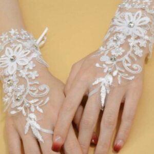 1 Pair White Faux Pearl  Bridal Gloves